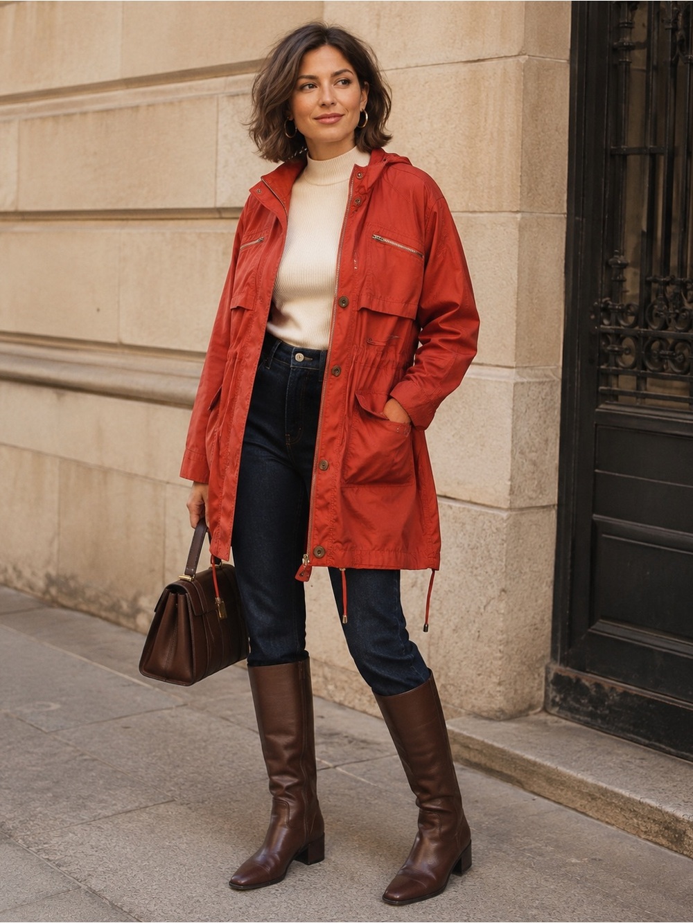BCBGeneration Cayenne Red Hooded Utility Anorak Jacket Women’s Size S